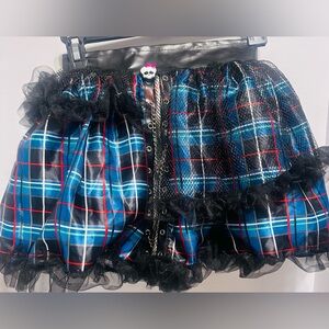 Monster High Plaid Goth Blue and Black Ruffled Skirt. Size: 4 to 6x